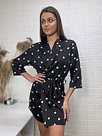 Принтований , шовковий жіночий халат на запах