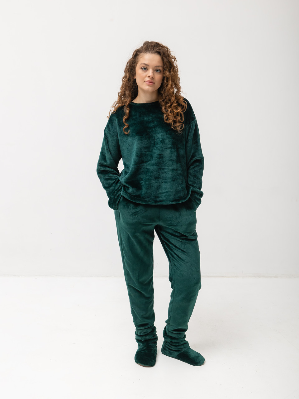 Красива турецька тепла махрова піжама від виробника смарагдова, Піжами жіночі осінь-зима