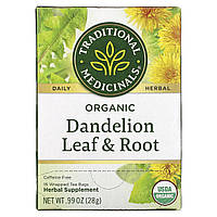 Органічний чай Dandelion Leaf ,Root без кофеїну, Traditional Medicinals, 16 пакетиків, 99 унц (28 г)