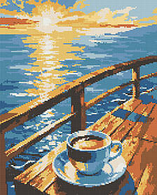 Алмазна мозаїка/вишивка Пейзаж. Кава на пірсі 40*50 см Орігамі OD 6006