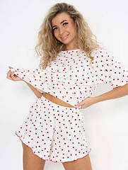 Жіночі піжами №197 Білий з червоними серцями