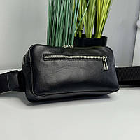 Чорна бананка для чоловіків із натуральної шкіри, одне містке відділення та дві додаткові кишені