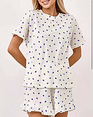 Жіночі піжами №197 Білий з синіми серцями