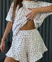 Жіночі піжами №197 Білий з квіточками