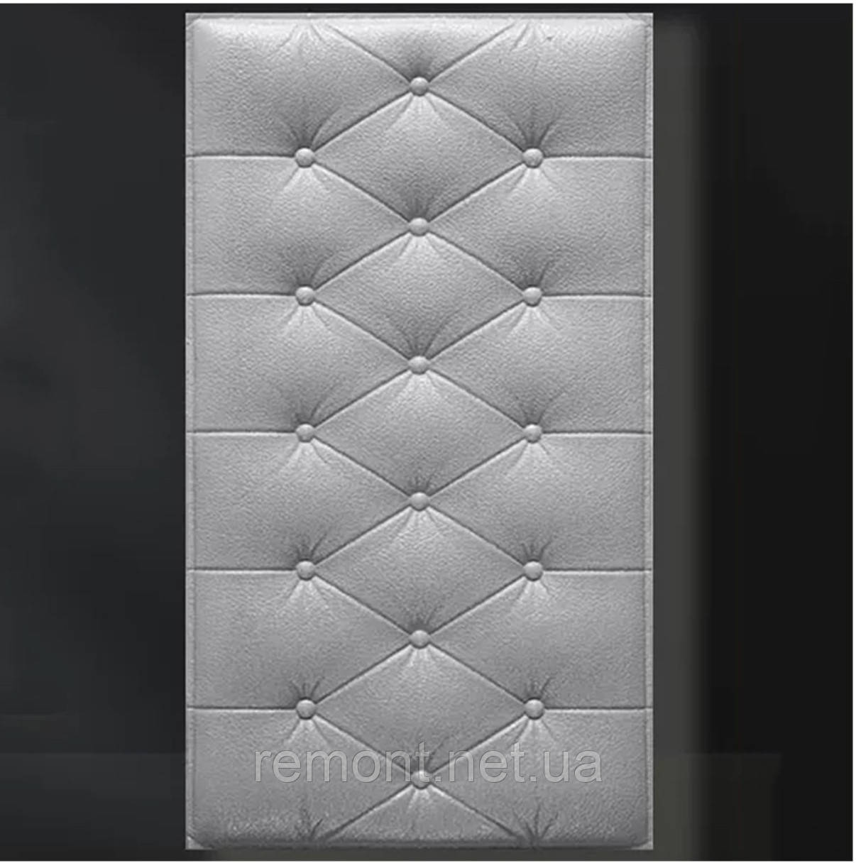 Самоклеюча Амортизуюча Потовщена 3Д панель Узголів'я «Сіра Подушка» 30*60 см. Товщина 10 мм. (приліжкова), фото 1