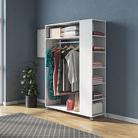 Гардеробная передвижная стойка для одежды со штангой и полками Белая