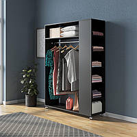 Гардеробная передвижная стойка для одежды со штангой и полками Черная