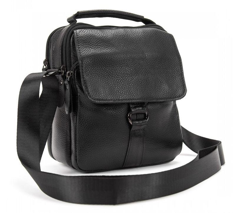 Чоловіча шкіряна Сумка 7trav месенджер Tiding Bag чорна