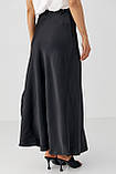 Атласна довга однотонна спідниця — чорний колір, M (є розміри), фото 2