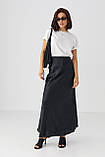 Атласна довга однотонна спідниця — чорний колір, M (є розміри), фото 3