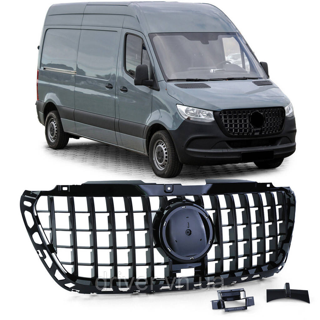 Передняя решетка GT Panamericana Black Premium С рамкой для Mercedes Sprinter W907/W910 2018- гг
