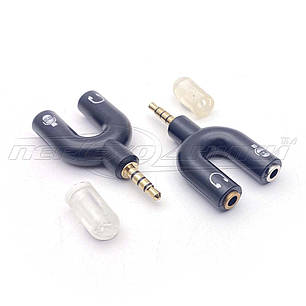 Перехідник 3.5 мм штекер 4 pin на 2 гнізда 3.5 мм (мікрофон + навушники), чорний, фото 1