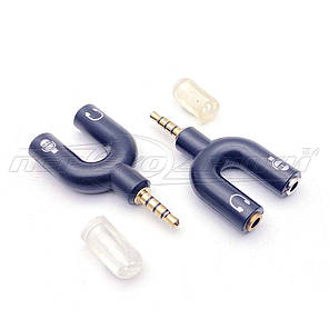 Перехідник 3.5 мм штекер 4 pin на 2 гнізда 3.5 мм (мікрофон + навушники), чорний, фото 2