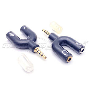 Перехідник 3.5 мм штекер 4 pin на 2 гнізда 3.5 мм (мікрофон + навушники), чорний, фото 3