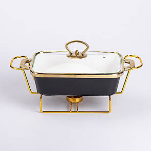 Марміт керамічний із скляною кришкою 31х16х15.5 см на металевій підставці 1 л Чорний