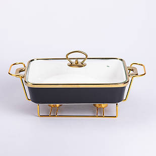 Марміт керамічний із скляною кришкою 35.5х19х15.5 см на металевій підставці 1,5 л