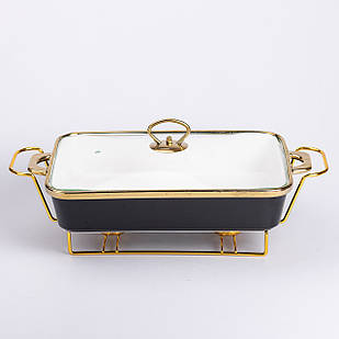 Марміт керамічний із скляною кришкою 40х22.5х15.5 см на металевій підставці 2 л Чорний