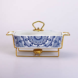 Марміт керамічний із скляною кришкою 38х18.5х15.5 см на металевій підставці 1 л