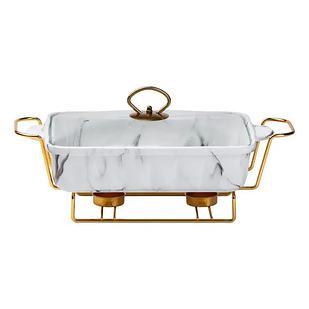 Мармітниця настільна порцелянова 1,5 літра марміт прямокутний 35х19х11,5 см для других страв Мармур білий HP1029