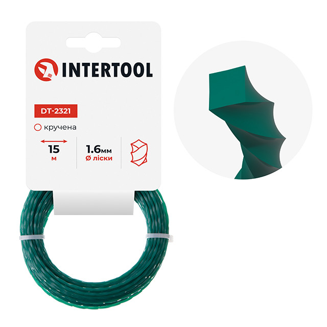 Лиска для тримера "квадрат" кручена, 1.6 мм x 15 м INTERTOOL DT-2321