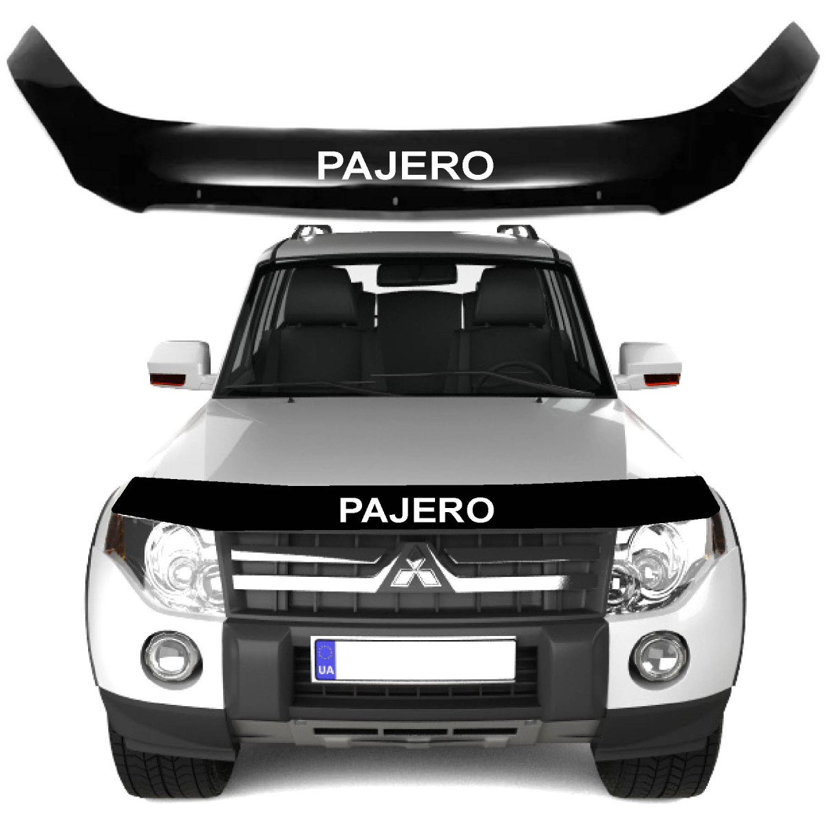 Дефлектор капота мухобойка Mitsubishi Pajero Wagon IV 2007- Євро кріплення Voron Glass, фото 1