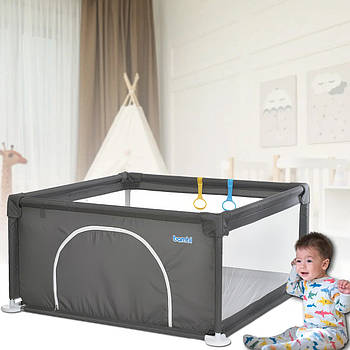 Дитячий манеж 123x123x61 см із входом на блискавки та 2 ручками Bambi MR 1339-G Сірий