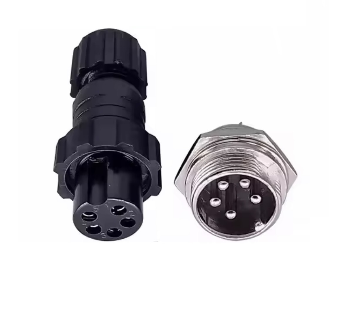 З'єднувач силовий GX16 5pin 10А, комплект male+female, водостійкий IP65, фото 1