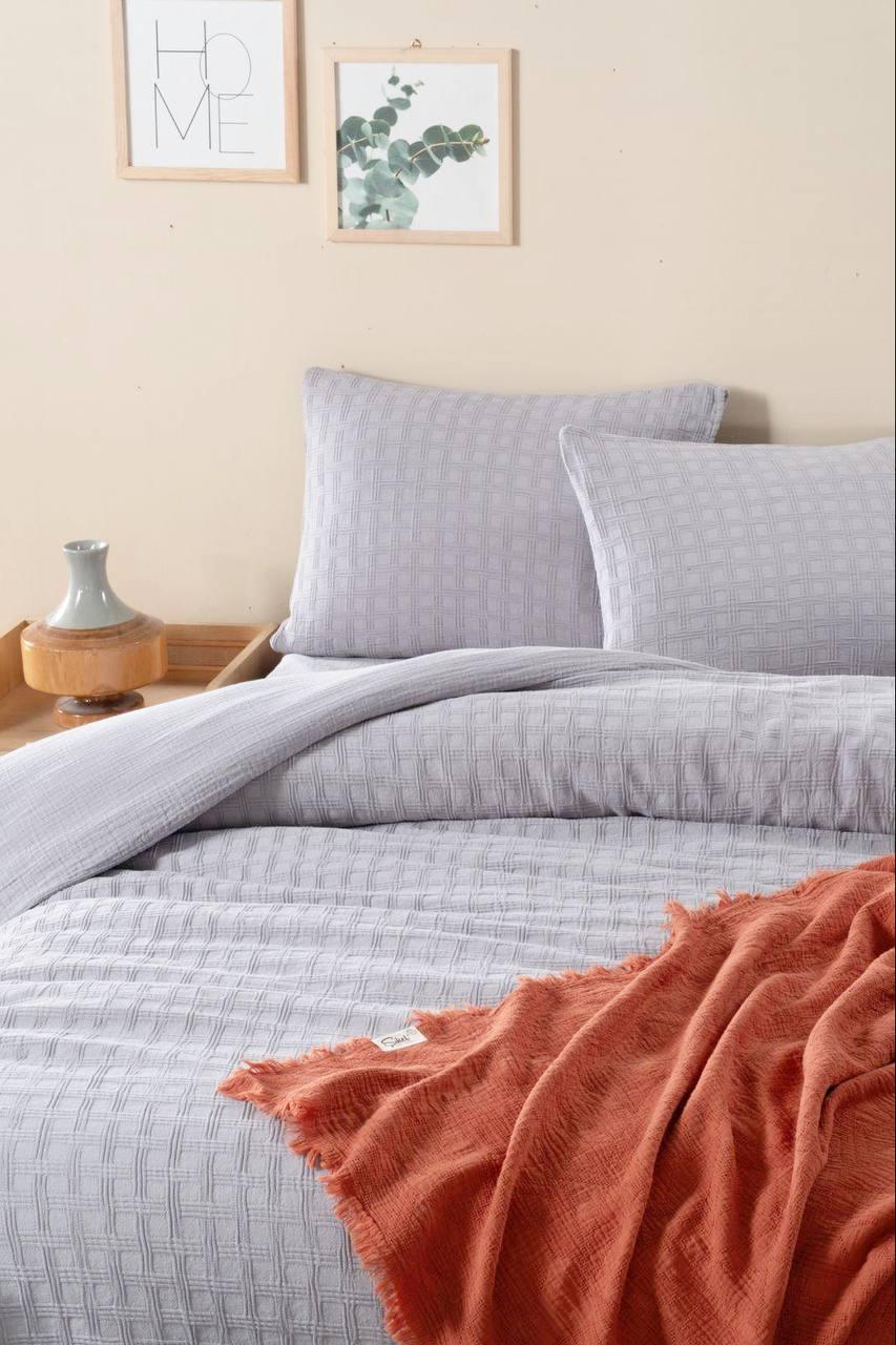 Двоспальний Євро комплект Sikel Yade Grey Муслін з Вареною Бавовною, фото 1