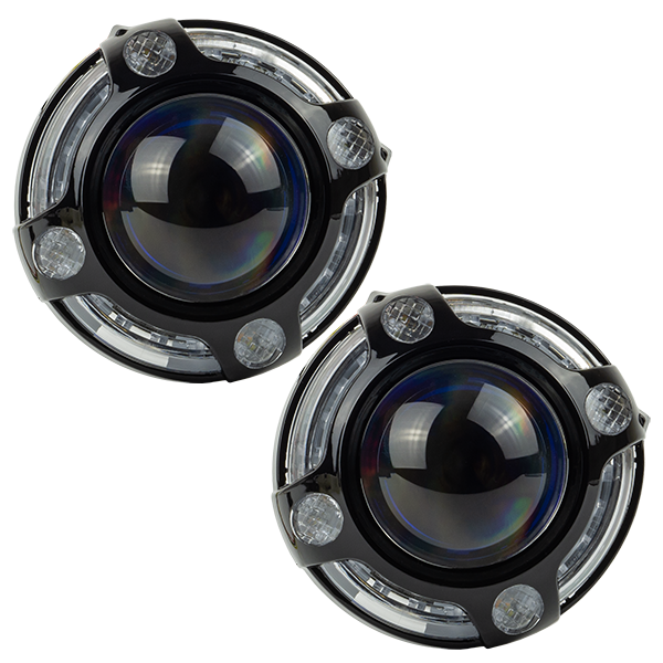 Маска декоративна для автомобільних фар DriveX MS A-106 3.0" Black White+Yellow з вбудованою підсвіткою