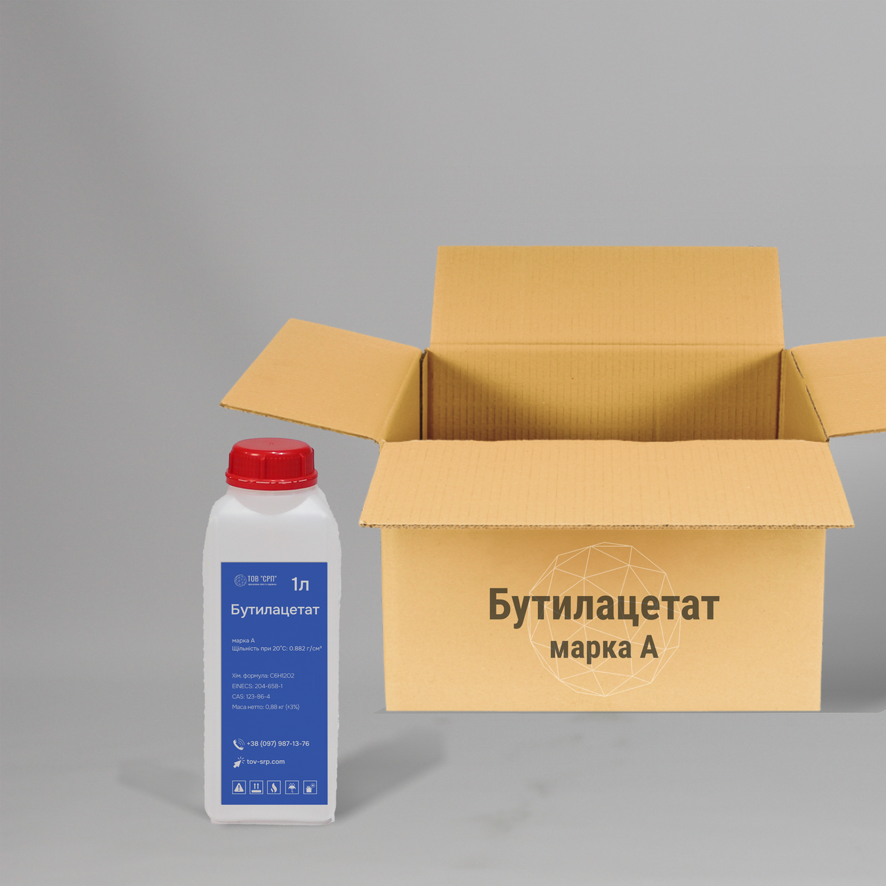 Бутилацетат Марка А у флаконах 1л (у коробці 20 флаконів)