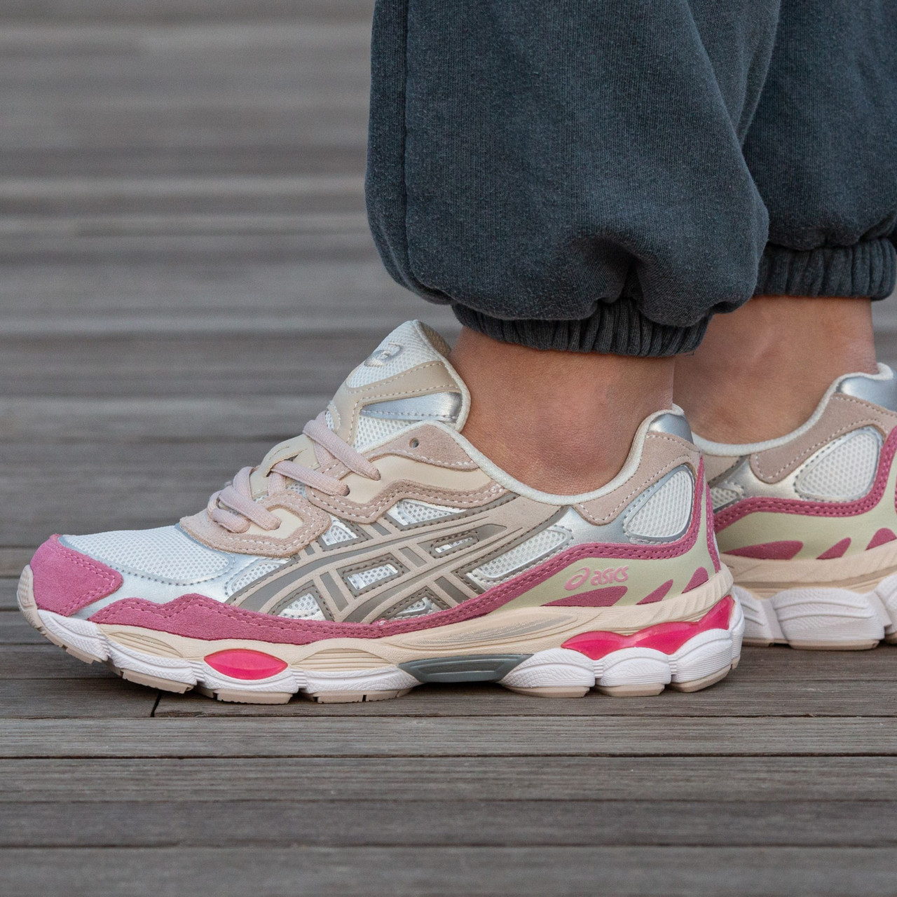 Жіночі кросівки Asics Gel Kahana 8 весна-осінь-літо у сітку повсякденні (білі з рожевим). Живе фото, фото 1