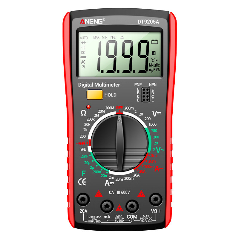 Цифровий мультиметр ANENG DT9205A. Струм, напруга, діод, конденсатор. Червоний