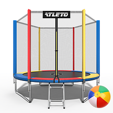 Батут Atleto 252 см з зовнішньою сіткою Multicolor + м’ячик у подарунок