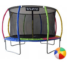 Батут Atleto 374 см з внутрішньою сіткою Multicolor + м’ячик у подарунок