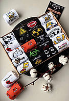 Подарочный набор мужских носков 20 пар в боксе, Размер 39-45, Высокие носки с принтами и смешными надписями, Подарок