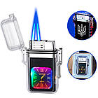 Запальничка з годинником герб України два полум'я з підсвічуванням + водонепроникна в подарунковій упаковці 723U1, фото 6