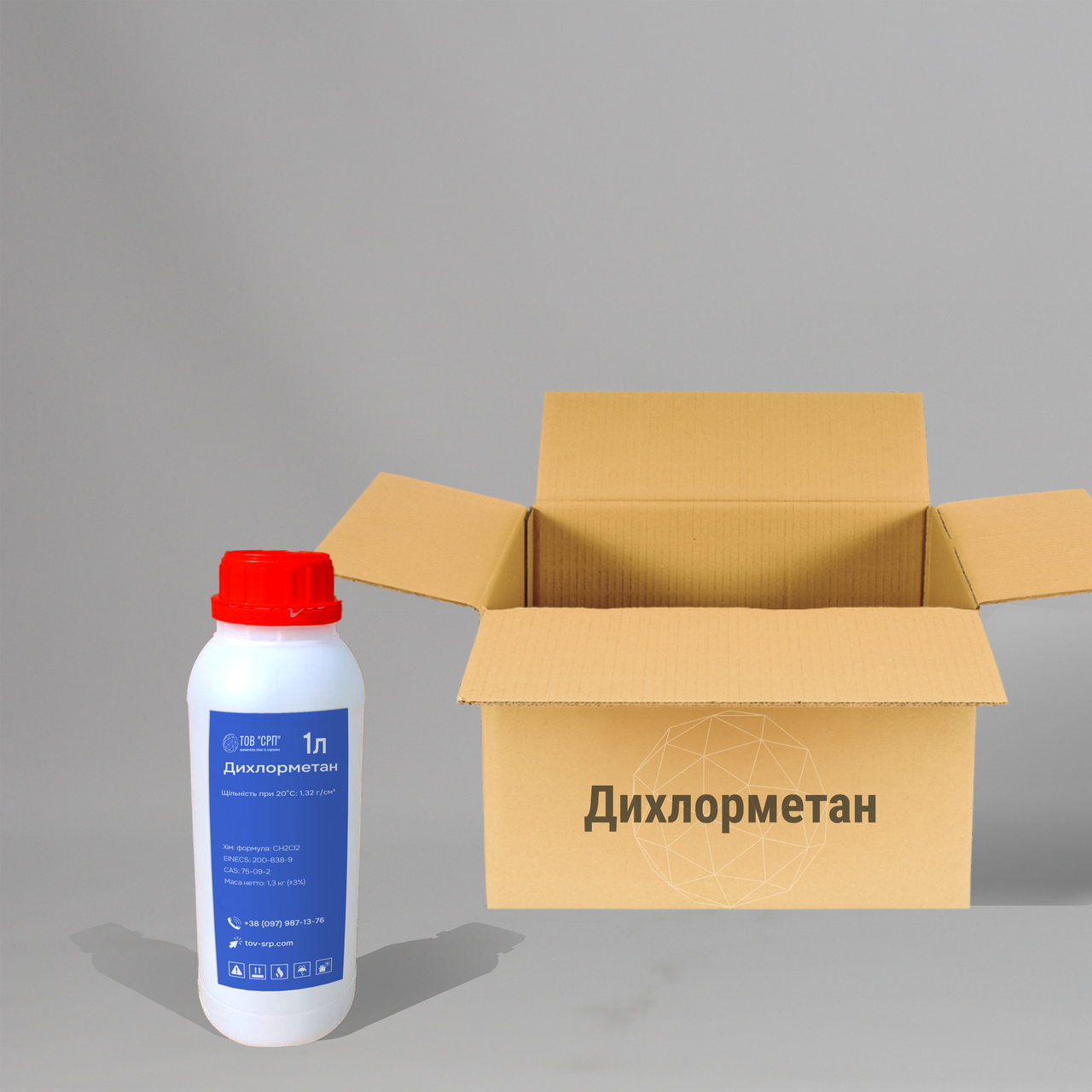 Дихлорметан (ДХМ, метиленхлорид, хлористий метилен) у флаконах 1л (у коробці 16 флаконів)