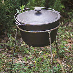 Казан 8 літрів туристичний з кришкою, чавунний казанок з триногою і ручкою для підвішування