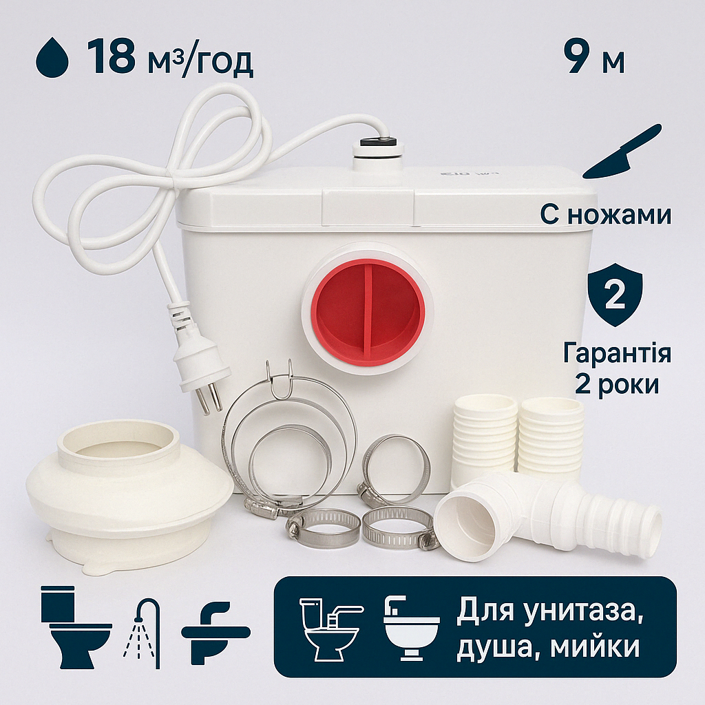 Потужний сололіфт Euroaqua MP 600: 18 м³/год, для унітазу, душу, мийки, проста установка, фото 1