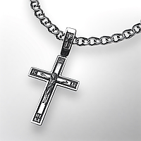 КОМПЛЕКТ: СРІБНИЙ ЛАНЦЮЖОК з ПРЯМИМ ХРЕСТИКОМ, 925 проба, БІСМАРК, чорніння, 11.5 г + 2.8 г, 55 см