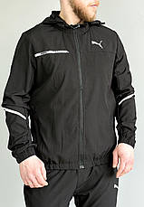 Чоловічий спортивний костюм Puma весна літо, чорний тонкий спортивний костюм Пума з капюшоном, фото 6