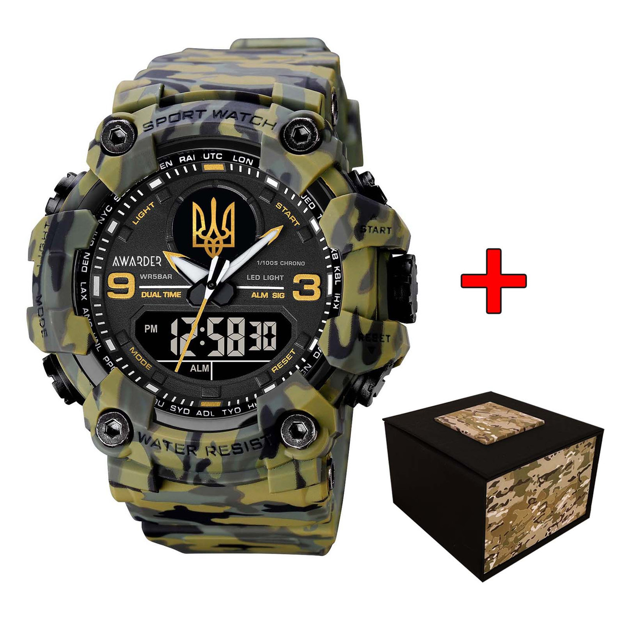 Годинник Авандер001 Тризуб золото Camo Green