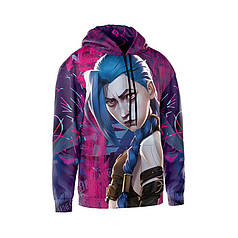 Худі чоловіче з принтом «Джинкс. Бунтівна Героїня. Аркейн. Jinx. Rebel Heroine»
