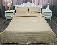 Постільна білизна Євро страйп сатин CREAMY-E двоспальний комплек розмір євро однотонний бежевий SS-1010