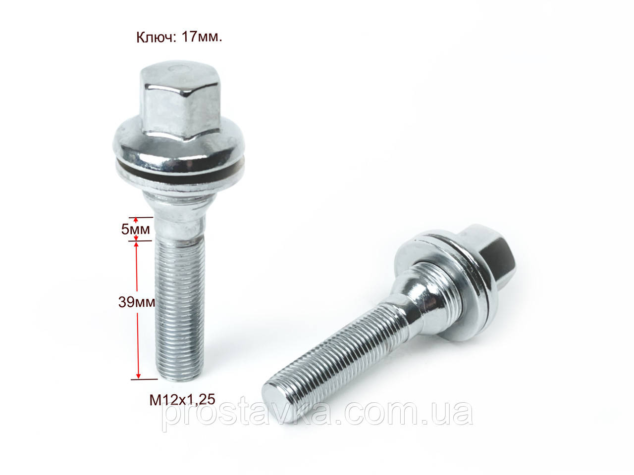 Болт М12х1,25х39mm пресшайба, ключ 17 мм, хром PEGEOT (P72156(17)No78), фото 1