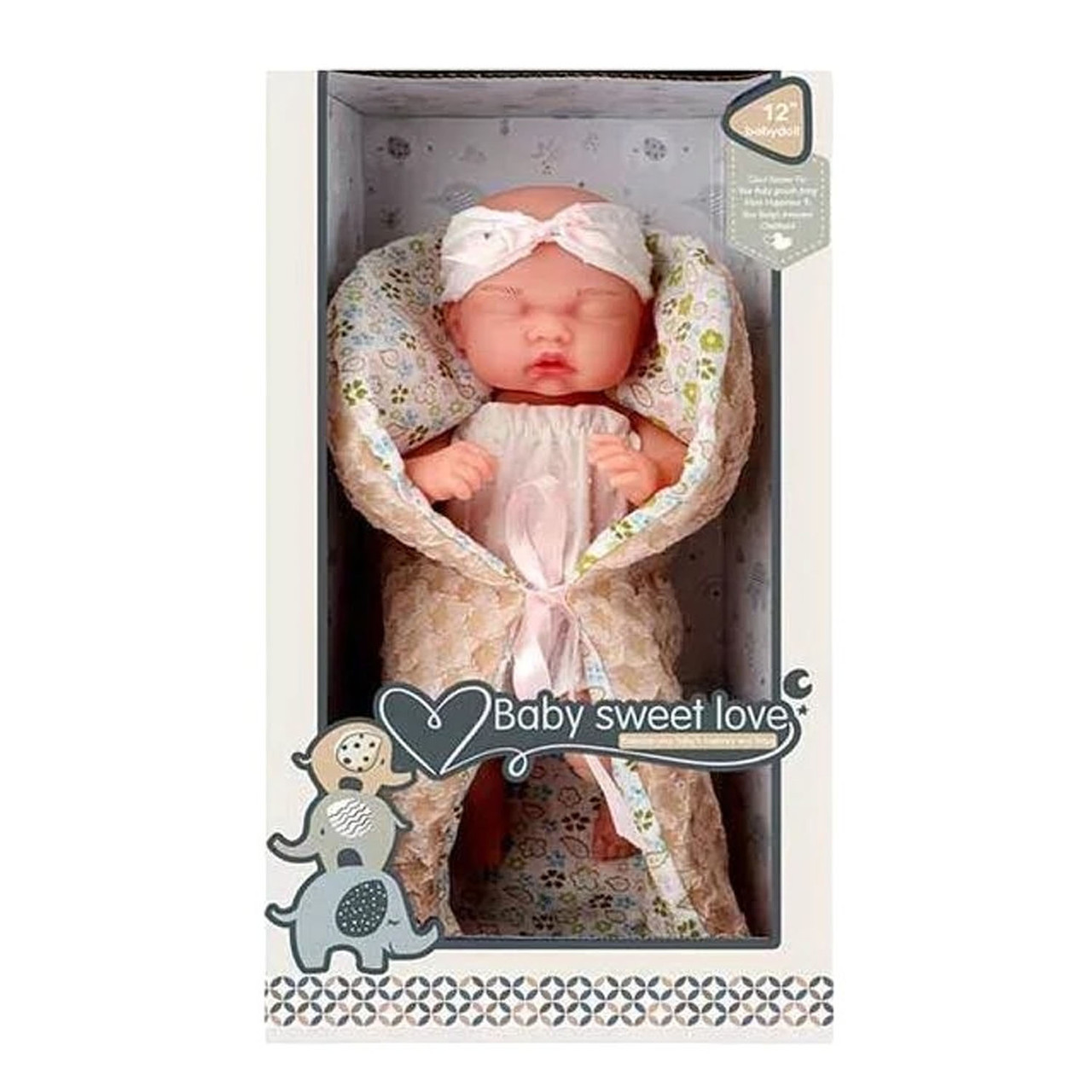 Реалістичний пупс 30 см гумовий рухомі ручки і ніжки Лялька малюк з пелюшкою і чепчиком для купання, фото 1