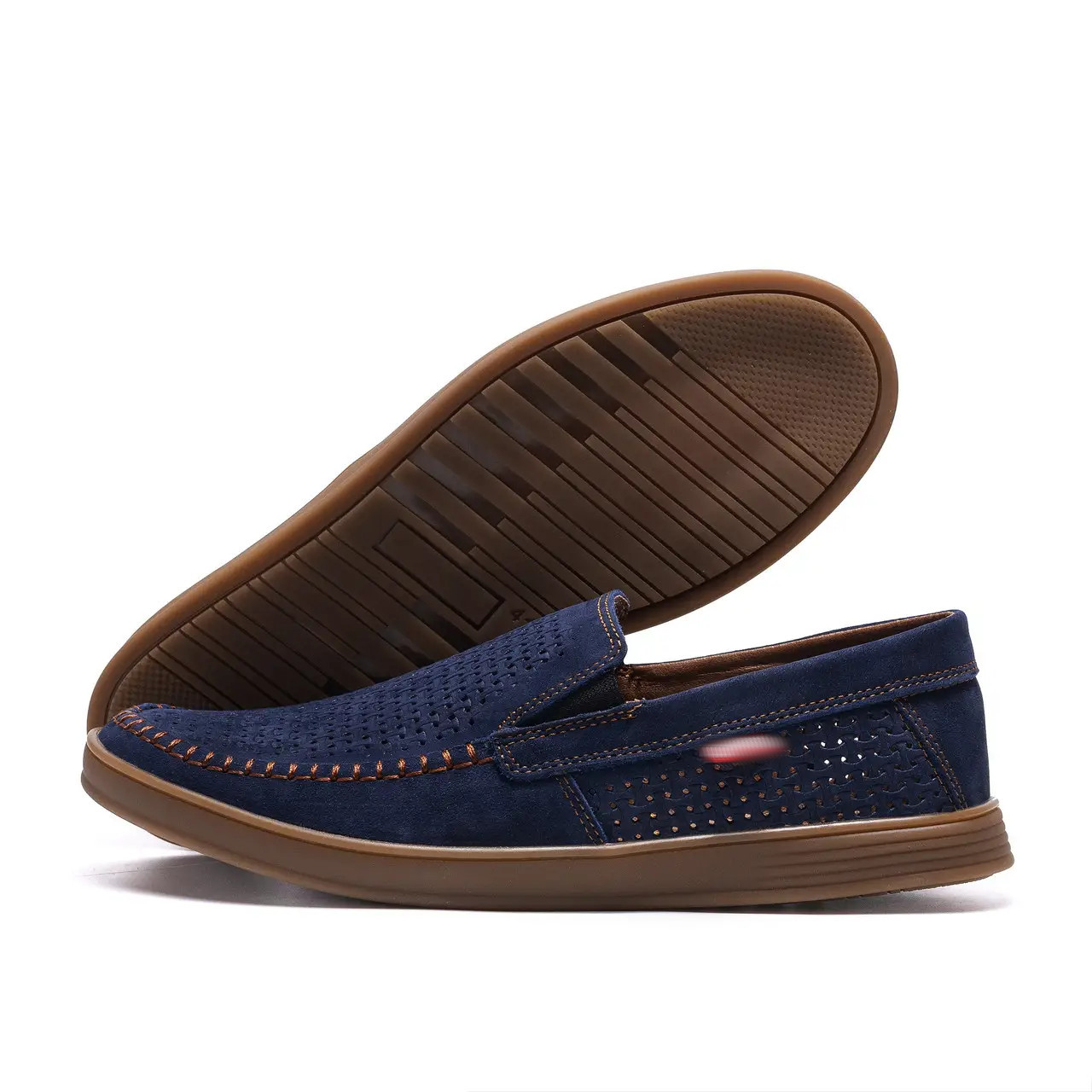 Чоловічі літні шкіряні мокасини LS перфорація Dark blue