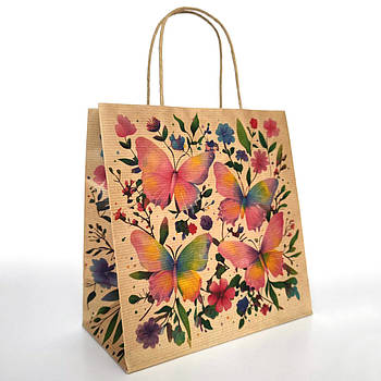 Пакет з крафту 21.5х22х11 см, № 192 Яскраві метелики