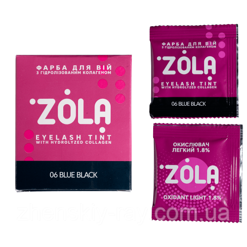 Фарба для брів ZOLA синьо-чорна (06 Blue Black) + окислювач 3%  в саше 5 мл