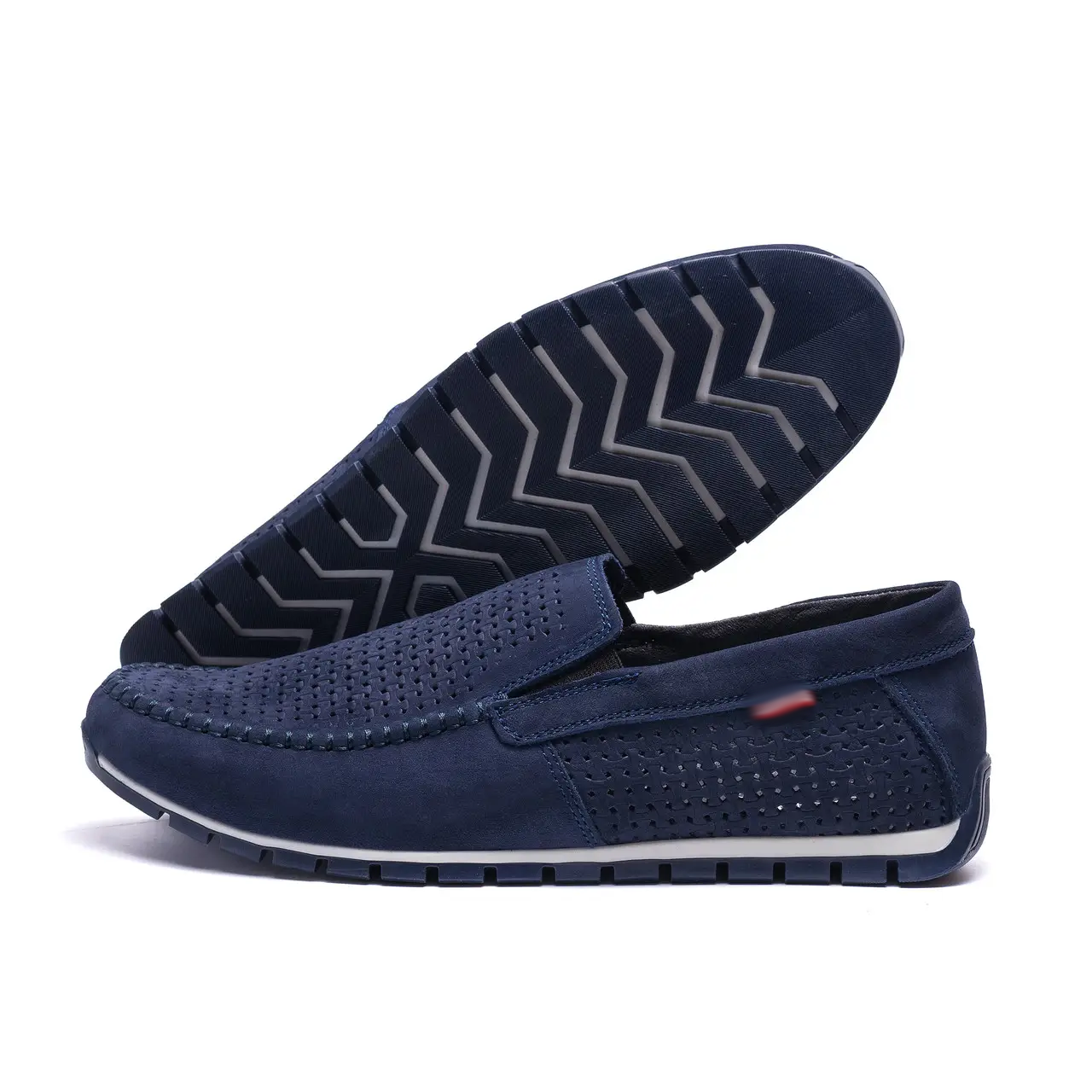 Чоловічі літні шкіряні мокасини LS перфорація Dark blue